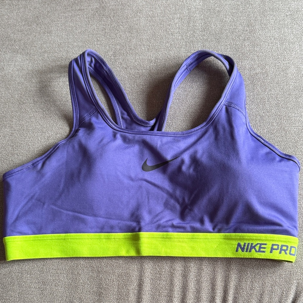 Nike Pro Purple and Neon Green Sports Bra